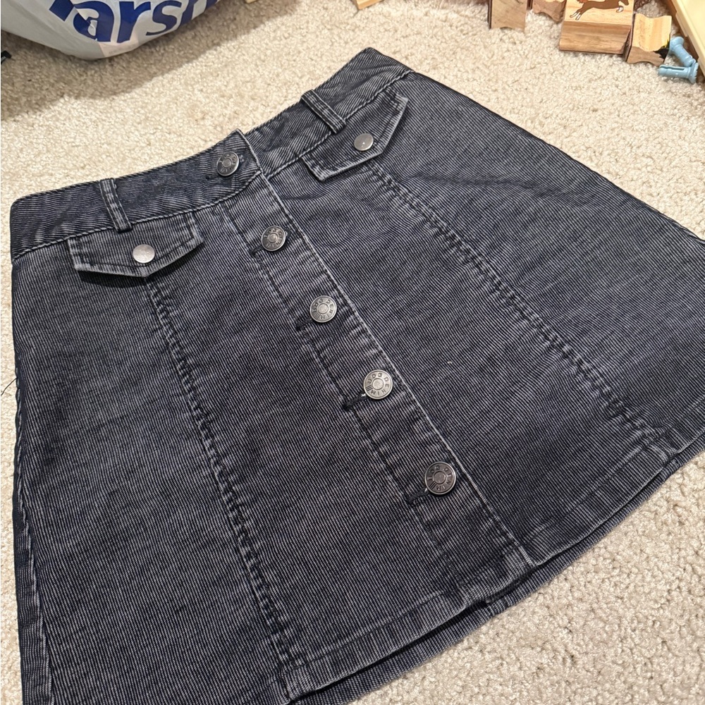 BDG Charcoal Button-Front A-Line Skirt